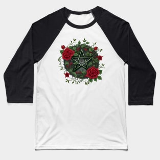Gothic Pentacle with Roses Baseball T-Shirt